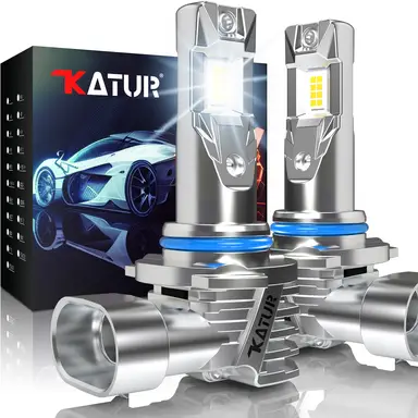 KATUR HIR2 LED Headlight Bulbs, 26000LM 80W 9012 LED Bulb 6000K White Fanless Waterproof Mini Size Plug and Play, Pack of 2
