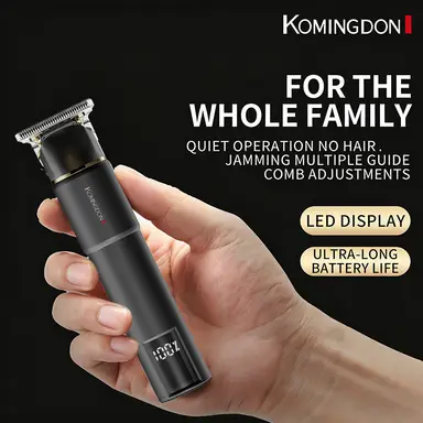 Komingdon Professional Electric Hair Clipper with LED Display, USB Rechargeable, Precision Trimming for Men'S Hair and Beard, Includes Restricting Comb, Ideal for Home Use, Perfect Father'S Day or Holiday Gift black