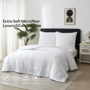 Meeallhome  Comforter Set  Soft Warm Tufted Neutral Bedding set 200*200cm/50*75cm*2   White