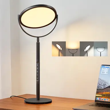 Edishine LED-Tischlampe 55 cm, 300° drehbare LED-Platte, Touch-Dimmbar mit 5 Helligkeitsstufen und 4 Farbtemperaturen, Nachtmodus & Timer, moderne Nachttischlampe für Wohnzimmer und Schlafzimmer, Schwarz