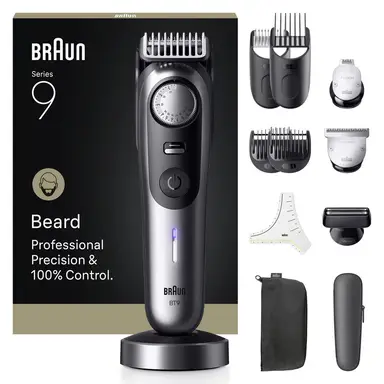 Braun Beard Trimmer Series 9 BT9560, +12 Barbering Tools, 52 Lengths, ProBlade, Chrome