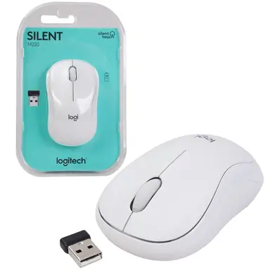 Logitech M220 kabellose Maus, geräuscharm, für Büro und Geschäft, Weiß