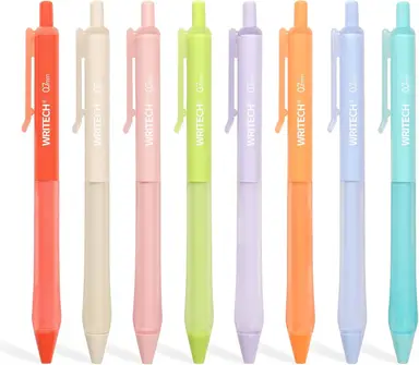 WRITECH Lot de 8 stylos rétractables à encre gel multicolore - 0,7 mm