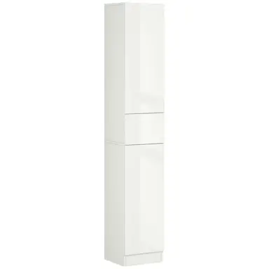 kleankin Tall Bathroom Cabinet with Adjustable Shelves, High Gloss Storage Cupboard, Freestanding Tallboy with Storage Drawer, White