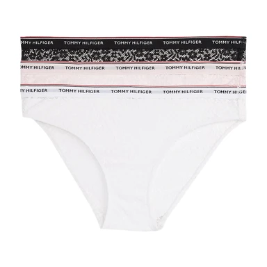 Tommy Hilfiger PREMIUM ESSENTIALS 3 PACK BIKINI LACE (EXT SIZES)Black/White/Light Pink LG