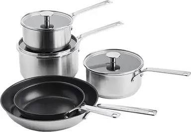 Kitchen Aid 5-delige set: koekenpan 20cm, koekenpan 28cm, steelpan 16cm, steelpan 18cm, steelpan 20cm