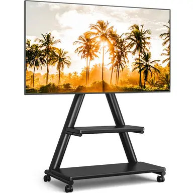 Mobile TV Stand for 43-80 Inch TVs up to 68 KG with Shelves (Max VESA 600x400mm, Height Adjustable on Wheels)