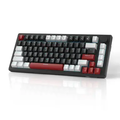 MageGee STAR75 75% Wired Mechanical Keyboard, QWERTY US layout, Compact Blue Backlit Wired Gaming Keyboards with Red Switches, EVA Foam, Knob Control, STAR75 Portable NKRO PC Gaming Keyboard - White & Black