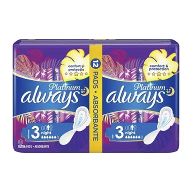 Always Platinum Ultra Night Serviettes Hygiéniques avec Ailettes x12