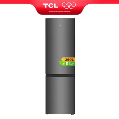 TCL Kühlgefrierkombination 260 L, Kühlteil 187 L, Gefrierteil 73 L, Frischezone, Wechselbare Tür, Verstellbare Füße [Energieeffizienzklasse E] RF338BSE0
