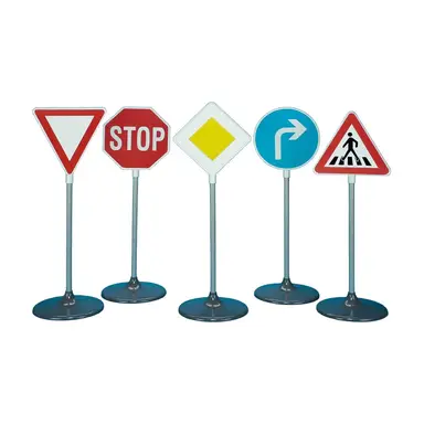 Theo Klein 2980 Traffic Sign Set 5-piece I Practice Signs for Traffic Education of Small Cyclists and Scooter Riders I Sign Height: approx. 73 cm I Toy for Children from 3 Years