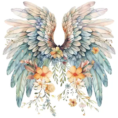 Angel Wings Wall Decals - Large Colorful Flower & Wings Decals, Removable DIY Vinyl Fashionable Wall Art Murals for Girls, Baby, Kids Bedroom, Living Room, Dining Room