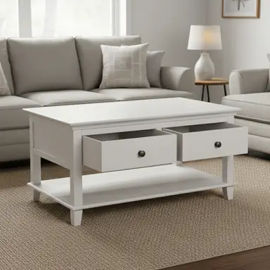 Coffee Table Provence 2 Drawers Rustic Pine White