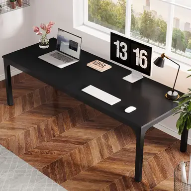 Tribesigns Schreibtisch, Computertisch, 200 x 70 x 75 cm, Doppelter langer Tisch, PC-Tisch, Bürotisch, Arbeitstisch, Esstisch, Büromöbel, Konferenztisch für Home Office, Schwarz