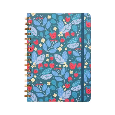 Jubiluu A5 Hardcover Spiral Lined Notebook - 96 Sheets (100g offset paper), with Elastic Band - Classic Cream Ruled Journal for Writing, School, Office, and Gifts-Berry Floral