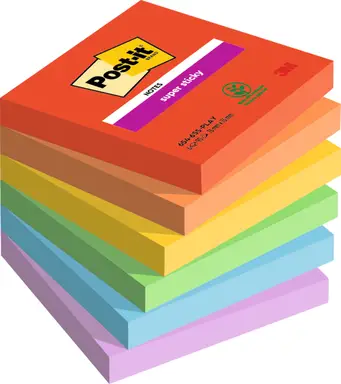 Post-It Super Sticky Playful Colours 76x76 90 Sheets, Pack of 6