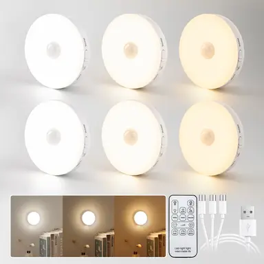 Homelist 6-Pack Motion Sensor LED Puck Lights - USB Rechargeable, Magnetic, Under Cabinet & Closet Lighting