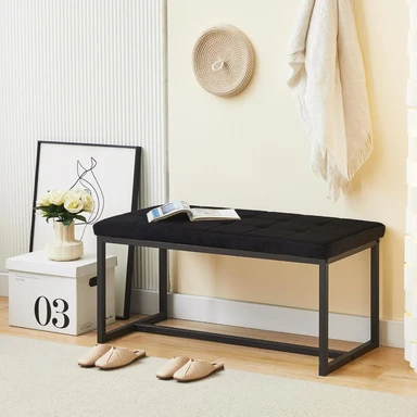 CLIPOP Dining Room Bench Seat Velvet Padded Cushioned Hallway Benches with Metal Frame Lounge Long Dinner Stool Black