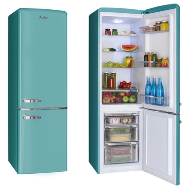Amica FKR29653DEB Retro Static Fridge Freezer, 60/40, Blue, E Rated