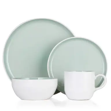 Barbary & Oak by Tower Oslo Dinnerware Set 16PC, White and Mint Green