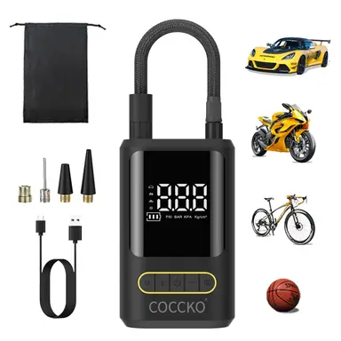 Airman 150-PSI Auto-Reifenpumpe, tragbarer Luftkompressor mit 5 Modi, LCD-Display, 4500-mAh-Akku, LED- und SOS-Lampe, USB-C wiederaufladbare Mini-Luftpumpe für Motorrad, Fahrrad, Ball (Schwarz-a)