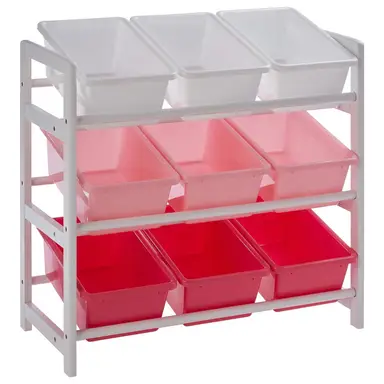 Premier Kids Storage Unit 3 Shelf 9 Boxes Pink/White