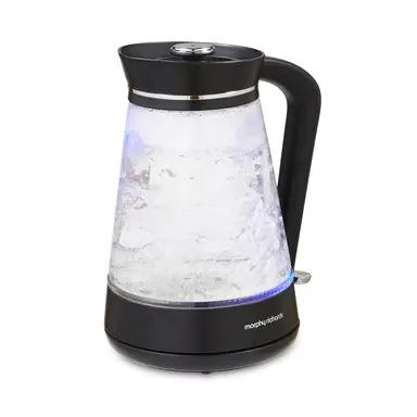 Morphy Richards Illuminating Glass Jug Kettle, 1.7L, Cord Storage, Black & Chrome - 108004