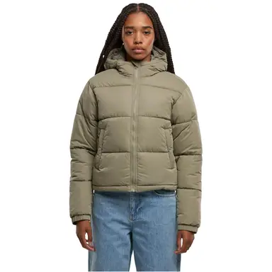 Urban Classics Ladies Peached Puffer Jacket With Hood Winter Jackets/Coats paleolive L
