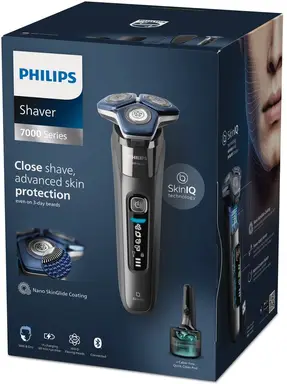 Philips scheerapparaat Series 7000, elektrisch nat- en droogscheerapparaat met SkinIQ-technologie, uitklapbare trimmer, oplaadstandaard, reisetui, Quick Clean Pod, GroomTribe app-verbinding en volledig led-display – S7887/55