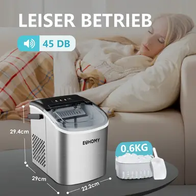 EUHOMY Machine à glaçons compacte, 9 glaçons en 6 minutes, 12 kg/24 h