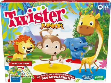 Hasbro Twister Junior Spiel, 2-in-1 Familienspiel mit doppelseitiger Spielmatte, fördert die Beweglichkeit und sorgt für Spaß, für Kinder ab 3 Jahren geeignet