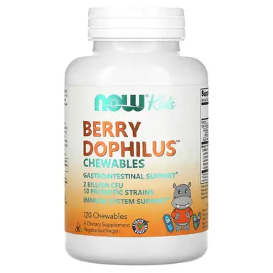 NOW Foods BerryDophilus Probiotic for Kids Gut Health Digestive Support Chewable - 120 Chewables