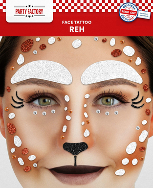 Face Tattoo Reh, temporäres Glitter Gesichtstattoo für Motto Party, Halloween & Karneval, Kinder & Erwachsene
