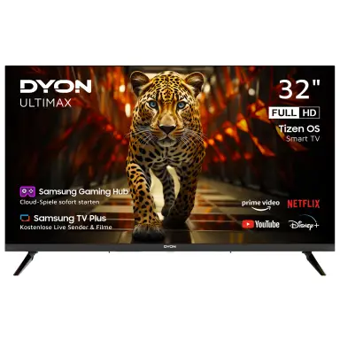 DYON ULTIMAX 32F-TI – 32-Zoll (80 cm) Full-HD-Smart-TV mit Samsung Tizen OS, Triple Tuner (DVB-C/-S2/-T2), Samsung Smart & Gaming Hub, Prime Video, Netflix, Disney+ [2025] [Energieeffizienzklasse F]