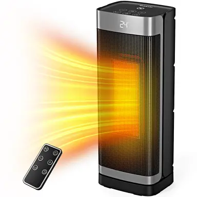 Totopia Chauffage électrique 2000 W, Chauffage céramique PTC, Télécommande, 2 modes de chauffage, Minuterie 12 h, Thermostat réglable, Protection anti-basculement et surchauffe, Affichage LED, KPT-2000 5186L