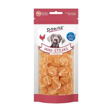 DOKAS – Mini Steaks Hühnerbrust & Kabeljau 50g – Hoher Fleischanteil (91%) – Trainingsleckerlis, Getreidefrei, Ohne Zuckerzusatz