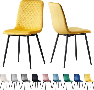 mcc Direct Set of 2 Designer Velvet Fabric Dining Chairs with Metal Legs, Lexi, Yellow
