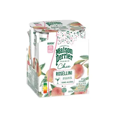 MAISON PERRIER Eau gazeuse aromatisée Roséllini sans alcool - 4 x 250 ml