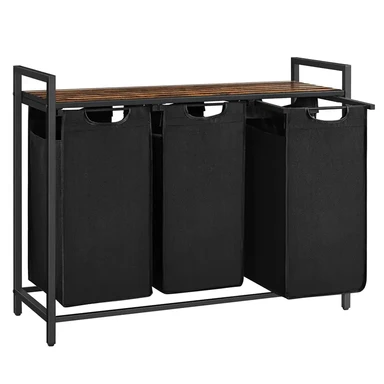 VASAGLE Panier de linge - Panier de rangement à 3 compartiments - Structure métallique - 92,5 x 33 x 72 cm, 3 x 38 L, Offre Nouvel An, Idées cadeaux phares