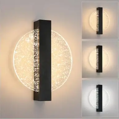 Goeco Dimmbares LED-Wandlicht 12W Modern Aluminium Schwarz Rund Acryl 3000-6500K für Wohnzimmer Schlafzimmer Flur