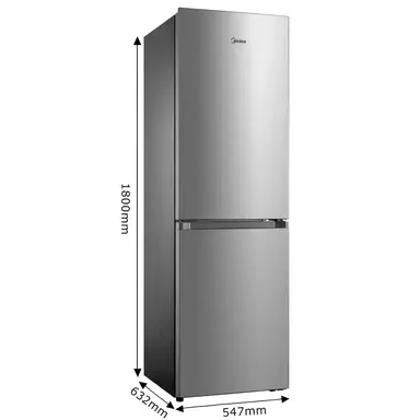 Midea MDRB379FGD02 60cm Wide 180cm Tall 60/40 No Frost Fridge Freezer, Silver, D Rated