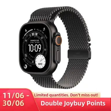 Apple Watch Ultra 3 GPS + mobiel netwerk 49 mm - Zwart titanium-hoesje met zwart titanium Milanese bandje - medium