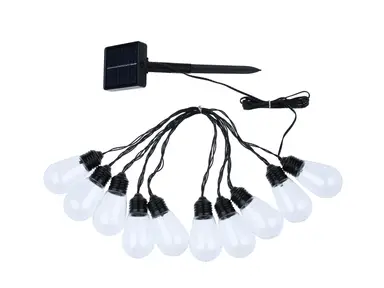 Solar-Powered Black PVC LED String Lights | 10×5L Warm White Bulbs (30cm Spacing), Non-Connectable, 200cm
Lead Wire | Solar Panel: 4.5V/90mA, Battery: 3.7V/300mAh, Output: 30–50mA