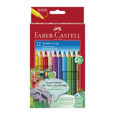 Faber-Castell Jumbo Grip, Non-Slip, Assorted Colours, Wallet of 12 Ergonomic Triangular Shape
