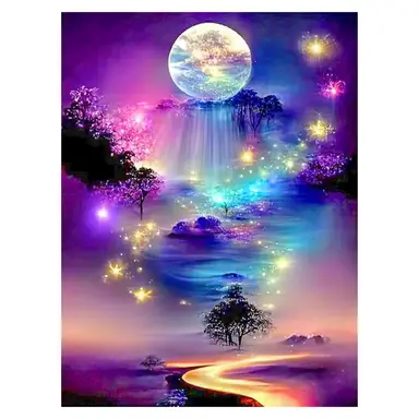 JU7CER Adult Beginner 5D Full Drill Diamond Painting Kit - Moon Scene Round Gem DIY Art | Home Decor Gift 12×16 Inches (30×40cm)