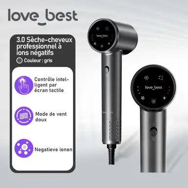 Love Best Air 3.0 Séchoir ionique haute vitesse professionnel avec séchage rapide - Gris