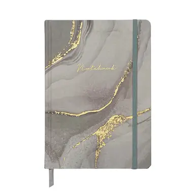 Jubiluu A5 Elegant Fabric Hardcover Lined Notebook - 96 Sheets (100g offset paper), Bookmark & Elastic Band - Classic Cream Ruled Journal for Writing, School, Office, and Gifts-Grey Marble