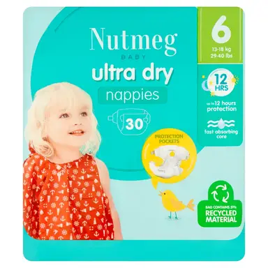 Nutmeg Baby Ultra Dry Nappies Size 6 30 Pack