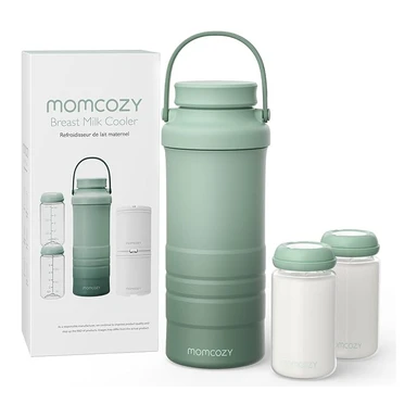 Momcozy 22oz 650ml Portable Breast Milk Cooler, Outdoor Essential, 360° All-Round Cooling, Up to 24 Hours, Large-Capacity Travel Cooler with 2 Baby Bottles, Green