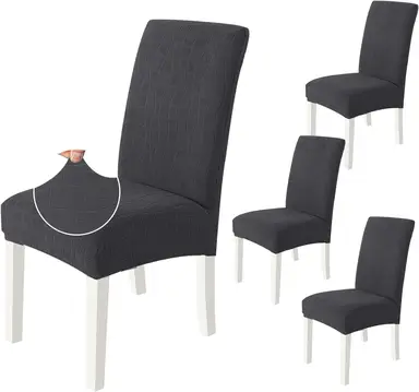 YSTYLE Dining Chair Covers Seat, Chair Slipcover for Dining Room, 4 Pieces, BW, Dark Grey